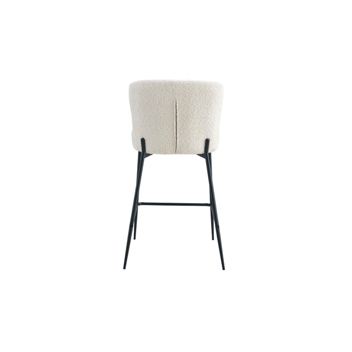 Sedia da bancone LISE - Tessuto bouclé colore bianco avorio - Piedi in metallo nero - Stile design/industriale