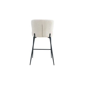 Chaise de comptoir LISE – Tissu bouclé coloris blanc écru – Pieds en métal noir – Style design/industriel