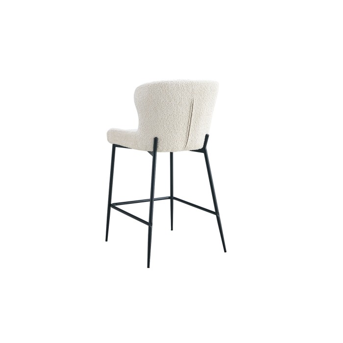 Sedia da bancone LISE - Tessuto bouclé colore bianco avorio - Piedi in metallo nero - Stile design/industriale