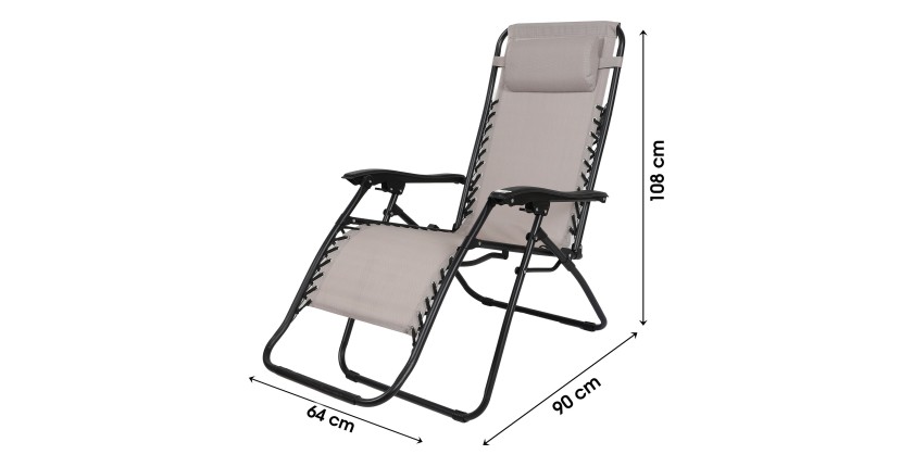 Fauteuil relax d'extérieur – 90x108x64 cm – Taupe – Confort et élégance