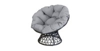 Fauteuil de jardin en résine tressée noire avec coussin gris – 96x85x80 cm – Élégance et confort