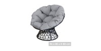 Tuinstoel van zwart gevlochten hars met grijs kussen - 96x85x80 cm - Elegantie en comfort