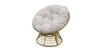 Fauteuil de jardin en résine tressée beige avec coussin gris clair – 96x85x80 cm – Élégance et confort