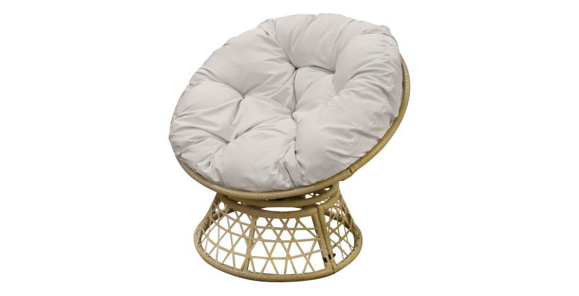 Poltrona da giardino in resina intrecciata beige con cuscino grigio chiaro – 96x85x80 cm – Eleganza e comfort