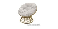 Fauteuil de jardin en résine tressée beige avec coussin gris clair – 96x85x80 cm – Élégance et confort