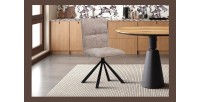 Draaibare eetkamerstoel DANIEL - Zandkleurige stof - Zwarte metalen poten - Design/industriële stijl