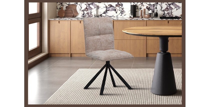 Chaise de salle à manger pivotante DANIEL – Tissu sable – Pieds en métal noir – Style design/industriel