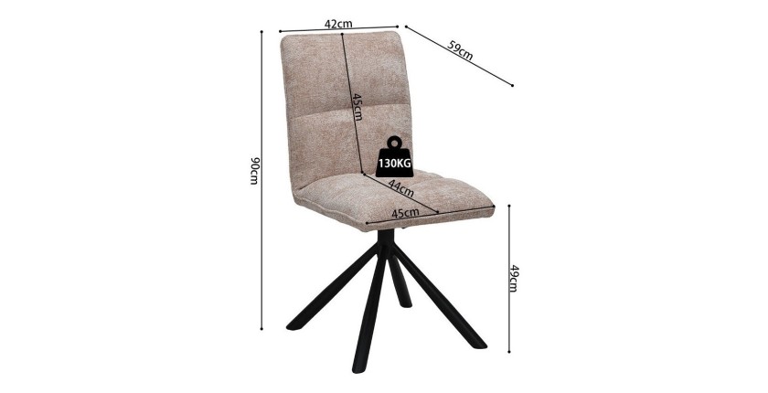 Chaise de salle à manger pivotante DANIEL – Tissu sable – Pieds en métal noir – Style design/industriel
