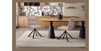 Draaibare eetkamerstoel DANIEL - Zandkleurige stof - Zwarte metalen poten - Design/industriële stijl