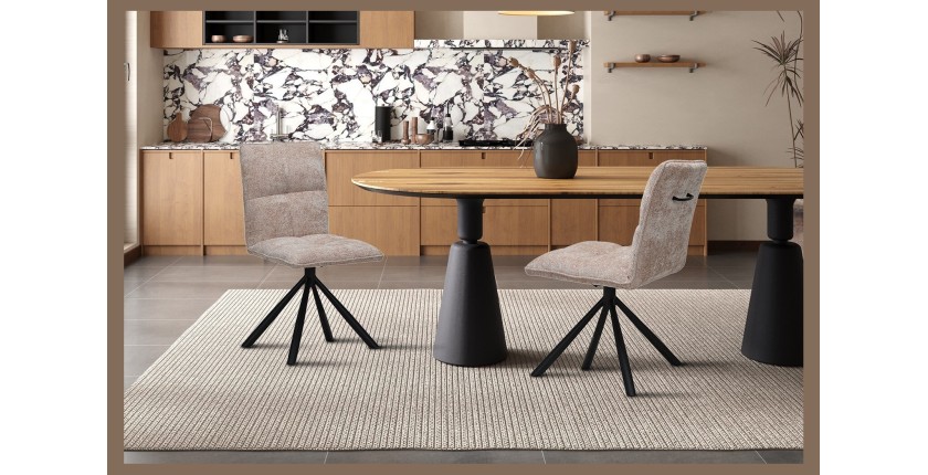 Draaibare eetkamerstoel DANIEL - Zandkleurige stof - Zwarte metalen poten - Design/industriële stijl