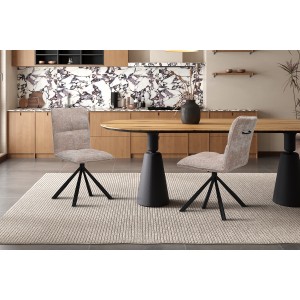 Draaibare eetkamerstoel DANIEL - Zandkleurige stof - Zwarte metalen poten - Design/industriële stijl