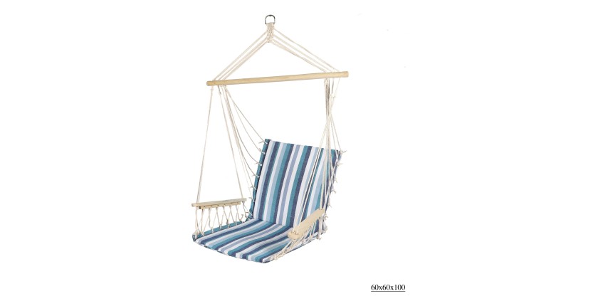 Fauteuil de jardin à suspendre en bois avec accoudoirs – 60x60x100 cm – Bleu et blanc – Élégance et confort