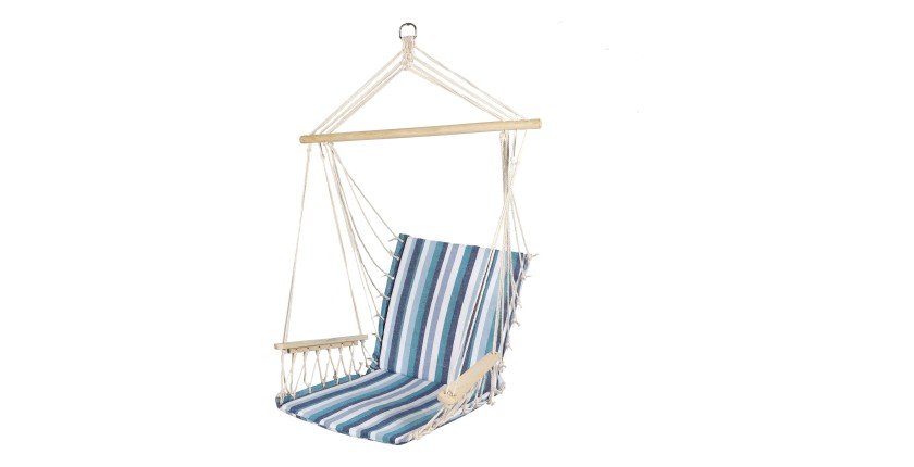 Fauteuil de jardin à suspendre en bois avec accoudoirs – 60x60x100 cm – Bleu et blanc – Élégance et confort