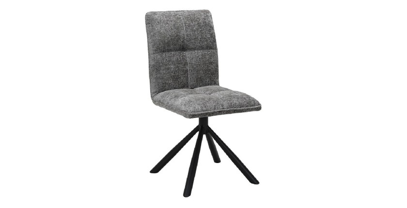 Chaise de salle à manger pivotante DANIEL – Tissu coloris gris  – Pieds en métal noir – Style design/industriel