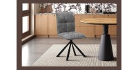 Chaise de salle à manger pivotante DANIEL – Tissu coloris gris  – Pieds en métal noir – Style design/industriel