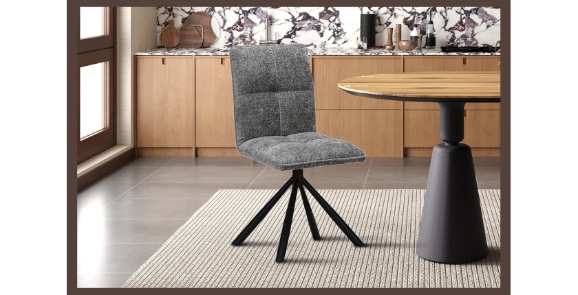 Chaise de salle à manger pivotante DANIEL – Tissu coloris gris  – Pieds en métal noir – Style design/industriel