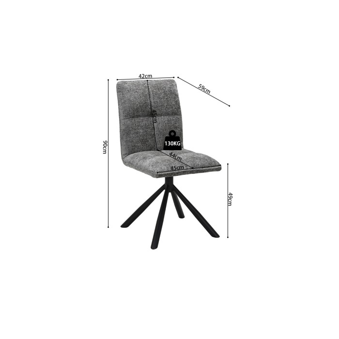 Silla giratoria para comedor DANIEL – Tela color gris – Patas de metal negro – Estilo diseño/industrial