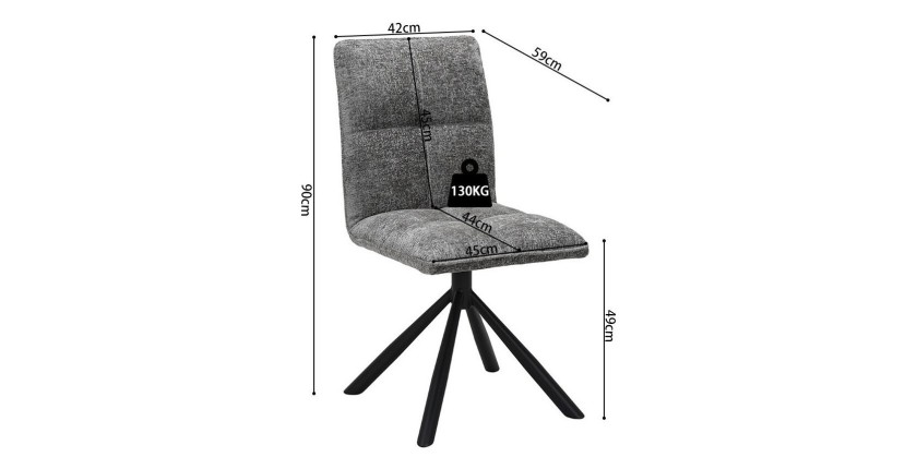 Chaise de salle à manger pivotante DANIEL – Tissu coloris gris  – Pieds en métal noir – Style design/industriel