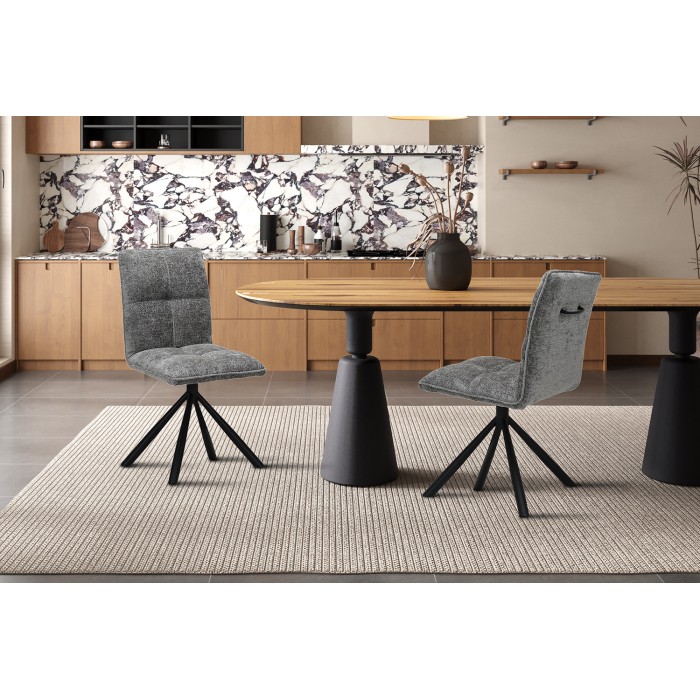 Silla giratoria para comedor DANIEL – Tela color gris – Patas de metal negro – Estilo diseño/industrial
