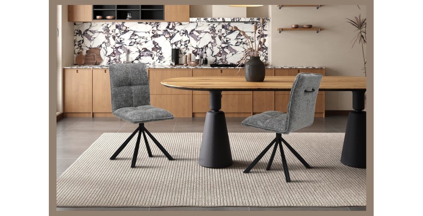 Draaibare eetkamerstoel DANIEL - Stof in grijze kleur - Zwarte metalen poten - Design/industrieel stijl