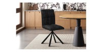 Chaise de salle à manger pivotante DANIEL – Tissu gris foncé – Pieds en métal noir – Hauteur 96,5 cm – Style design/industriel