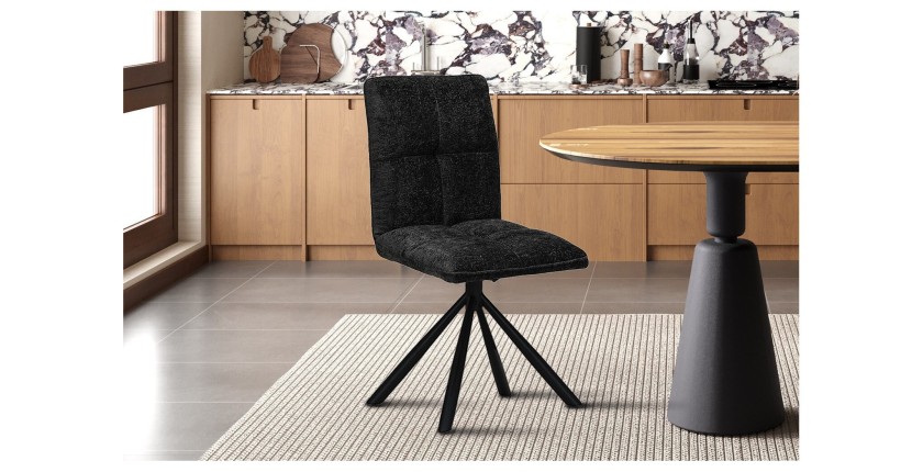 Chaise de salle à manger pivotante DANIEL – Tissu gris foncé – Pieds en métal noir – Hauteur 96,5 cm – Style design/industriel