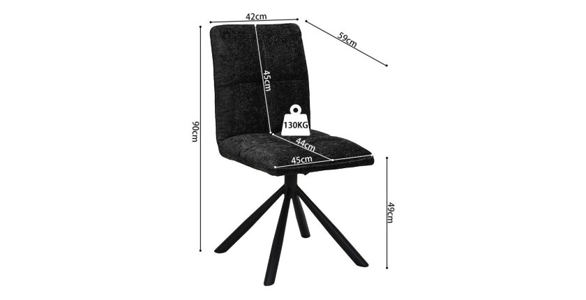 Chaise de salle à manger pivotante DANIEL – Tissu gris foncé – Pieds en métal noir – Hauteur 96,5 cm – Style design/industriel