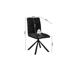 Chaise de salle à manger pivotante DANIEL – Tissu gris foncé – Pieds en métal noir – Hauteur 96,5 cm – Style design/industriel