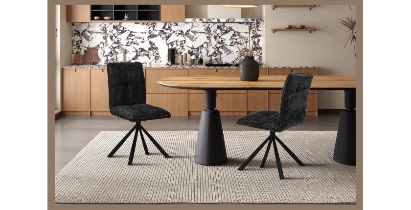 Chaise de salle à manger pivotante DANIEL – Tissu gris foncé – Pieds en métal noir – Hauteur 96,5 cm – Style design/industriel