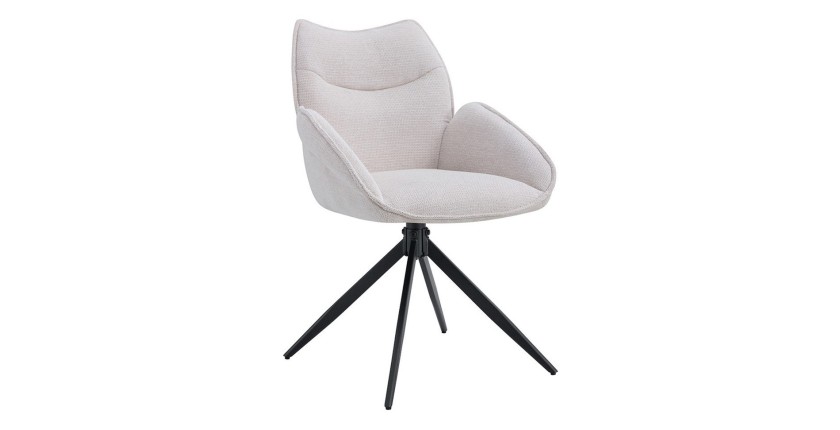 Chaise de salle à manger pivotante MOOREA – Tissu beige – Pieds en métal noir – Hauteur 90 cm – Style design/industriel