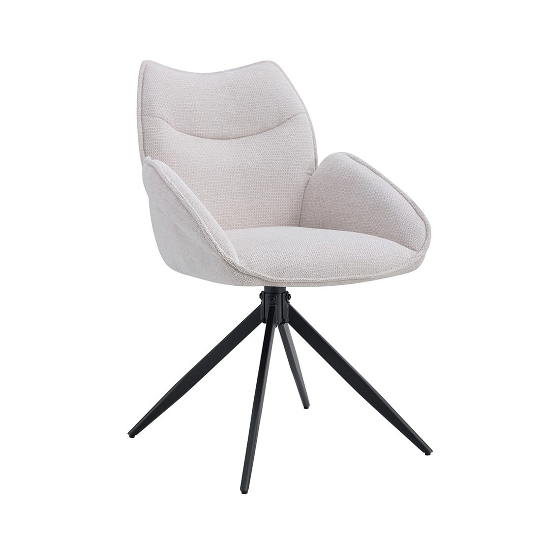 Chaise de salle à manger pivotante MOOREA – Tissu beige – Pieds en métal noir – Hauteur 90 cm – Style design/industriel