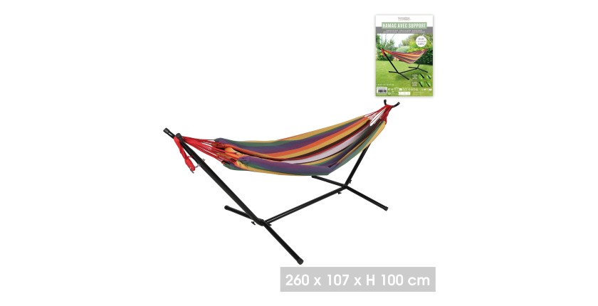 Hamac avec support en métal – 260x107x100 cm – Coloris multicolore – Détente et robustesse