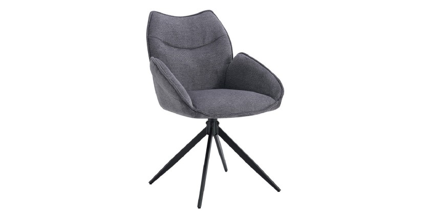 Draaibare eetkamerstoel MOOREA - Donkergrijze stof - Zwarte metalen poten - Hoogte 90 cm - Design/industriële stijl