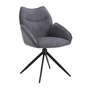 Draaibare eetkamerstoel MOOREA - Donkergrijze stof - Zwarte metalen poten - Hoogte 90 cm - Design/industriële stijl