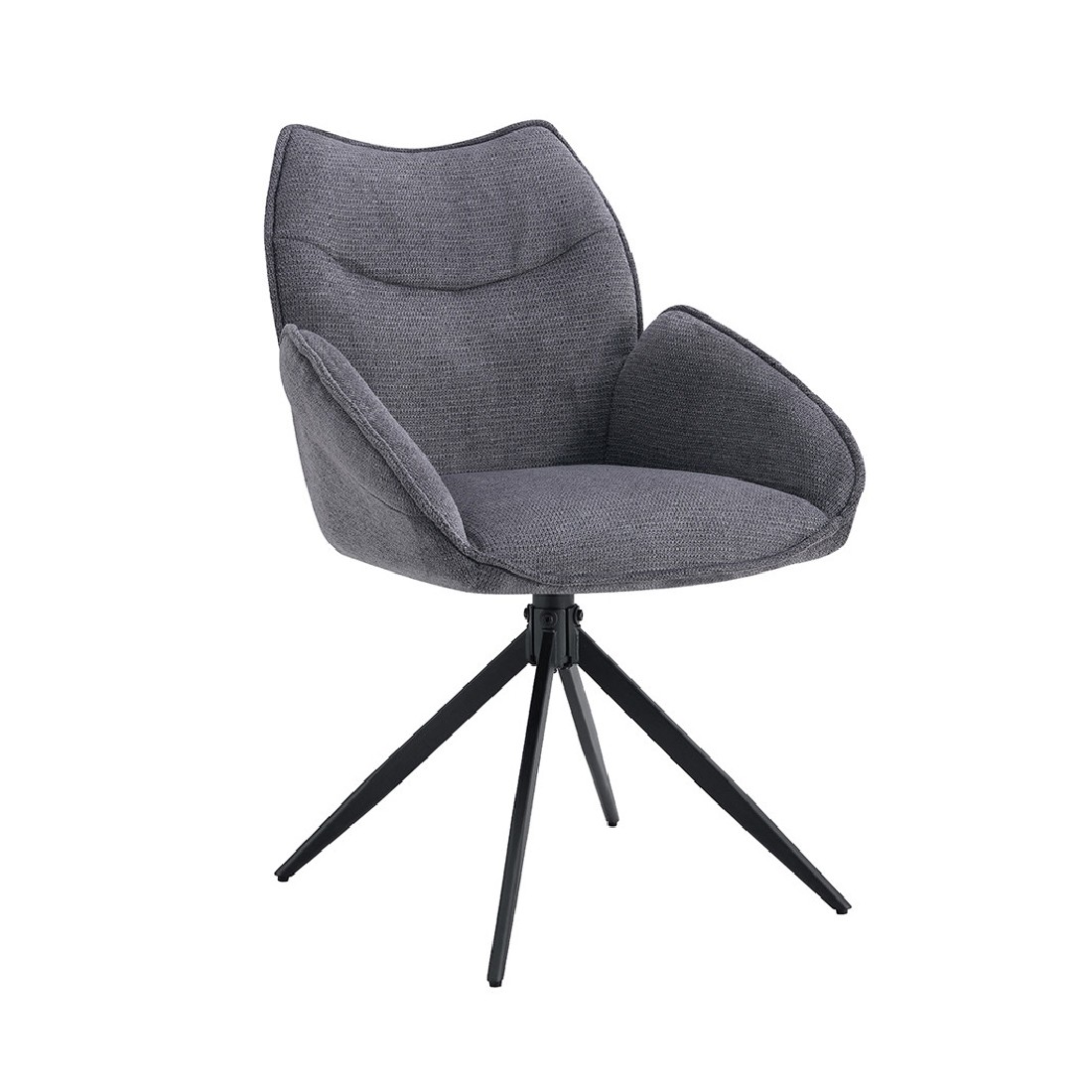Draaibare eetkamerstoel MOOREA - Donkergrijze stof - Zwarte metalen poten - Hoogte 90 cm - Design/industriële stijl
