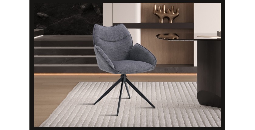Draaibare eetkamerstoel MOOREA - Donkergrijze stof - Zwarte metalen poten - Hoogte 90 cm - Design/industriële stijl