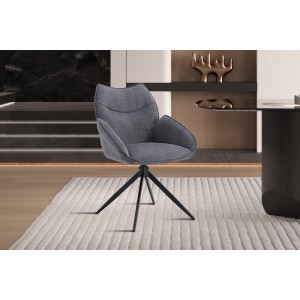 Draaibare eetkamerstoel MOOREA - Donkergrijze stof - Zwarte metalen poten - Hoogte 90 cm - Design/industriële stijl