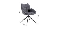 Chaise de salle à manger pivotante MOOREA – Tissu gris foncé – Pieds en métal noir – Hauteur 90 cm – Style design/industriel