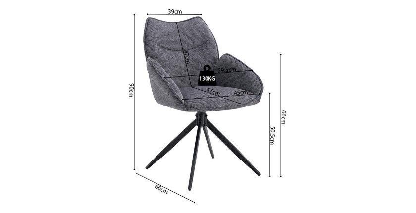 Draaibare eetkamerstoel MOOREA - Donkergrijze stof - Zwarte metalen poten - Hoogte 90 cm - Design/industriële stijl