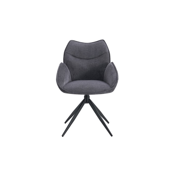 Draaibare eetkamerstoel MOOREA - Donkergrijze stof - Zwarte metalen poten - Hoogte 90 cm - Design/industriële stijl