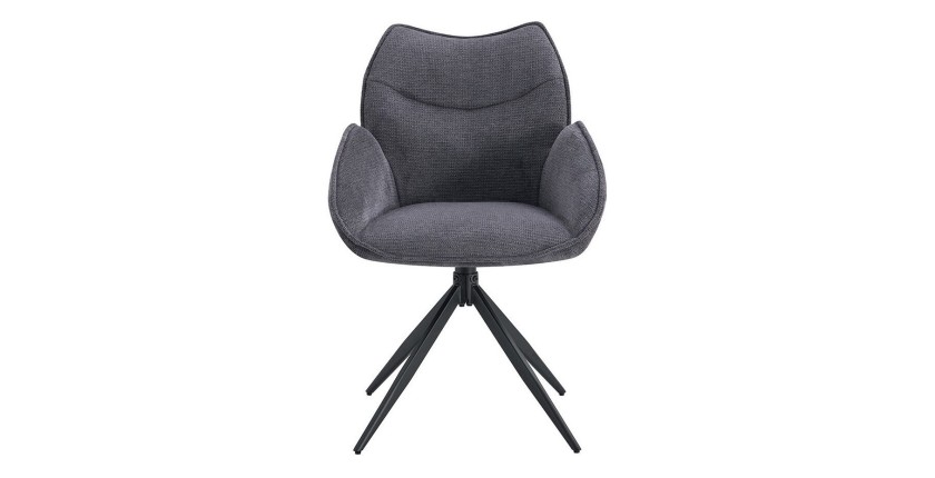 Draaibare eetkamerstoel MOOREA - Donkergrijze stof - Zwarte metalen poten - Hoogte 90 cm - Design/industriële stijl