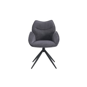 Draaibare eetkamerstoel MOOREA - Donkergrijze stof - Zwarte metalen poten - Hoogte 90 cm - Design/industriële stijl