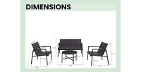 Salon da giardino 4 posti – Metallo grigio antracite e textilene – Tavolo in vetro – Eleganza e comfort