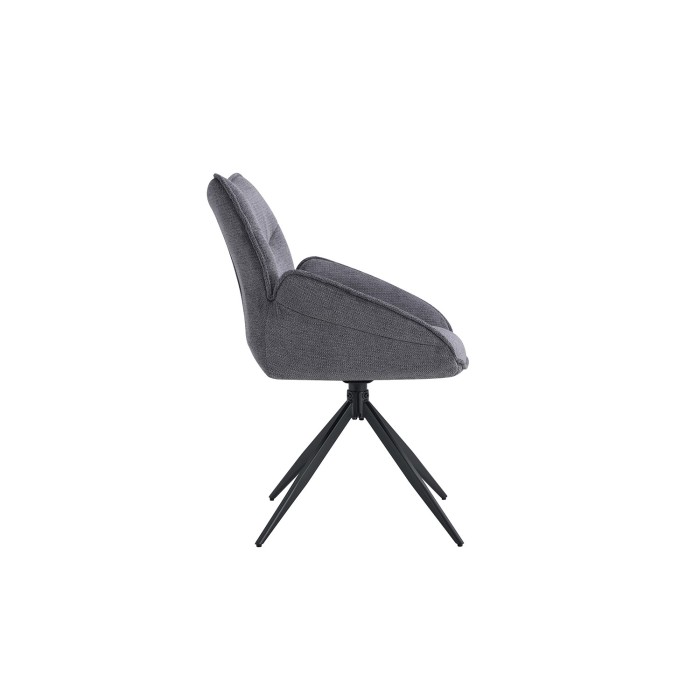 Draaibare eetkamerstoel MOOREA - Donkergrijze stof - Zwarte metalen poten - Hoogte 90 cm - Design/industriële stijl