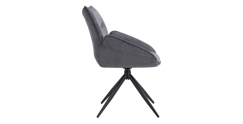 Draaibare eetkamerstoel MOOREA - Donkergrijze stof - Zwarte metalen poten - Hoogte 90 cm - Design/industriële stijl