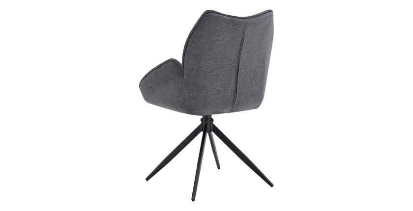 Draaibare eetkamerstoel MOOREA - Donkergrijze stof - Zwarte metalen poten - Hoogte 90 cm - Design/industriële stijl