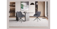 Draaibare eetkamerstoel MOOREA - Donkergrijze stof - Zwarte metalen poten - Hoogte 90 cm - Design/industriële stijl