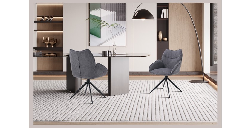Draaibare eetkamerstoel MOOREA - Donkergrijze stof - Zwarte metalen poten - Hoogte 90 cm - Design/industriële stijl