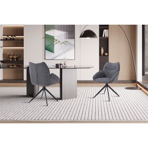 Draaibare eetkamerstoel MOOREA - Donkergrijze stof - Zwarte metalen poten - Hoogte 90 cm - Design/industriële stijl