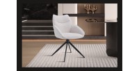 Chaise de salle à manger pivotante MOOREA – Tissu beige – Pieds en métal noir – Hauteur 90 cm – Style design/industriel